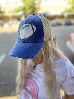 Football Hat - Blue with White Glitter - FOOTBALL