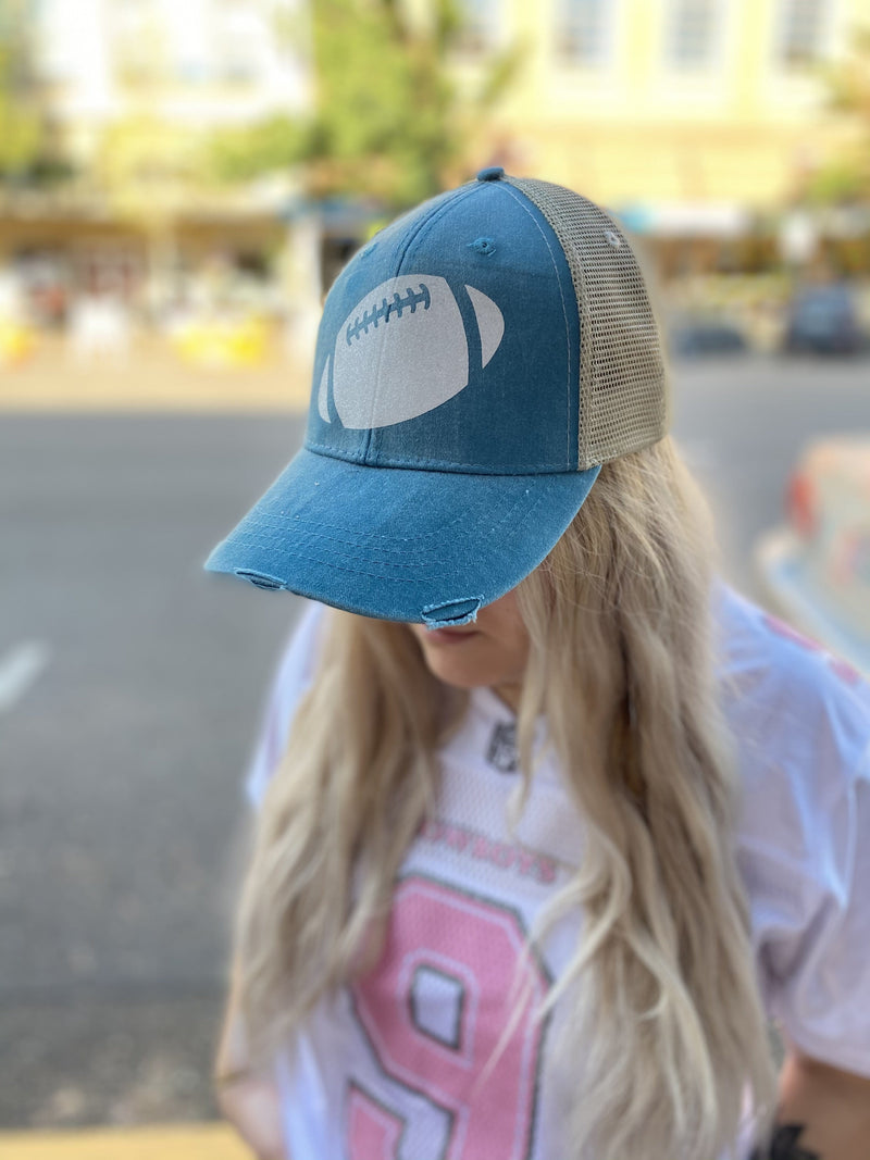 Football Hat - Turquoise with White Glitter - FOOTBALL