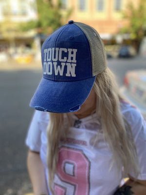 Football Hat - Blue with White Glitter - TOUCHDOWN