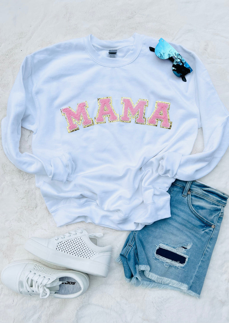 Chenille Patch Sweatshirt - MAMA (pink letters)