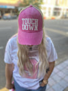 Football Hat - Pink with White Glitter - TOUCHDOWN